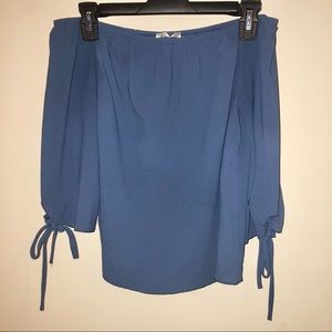 Olive Tree. Soft Blue Off the Shoulder Top